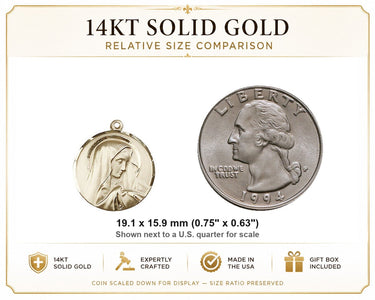 14kt Solid Gold Medium Sorrowful Mother Medal Pendant | 3/4" x 5/8" | USA Made by Bliss