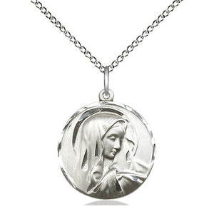 Collar con colgante de la Virgen Dolorosa de plata de ley, tamaño mediano | 1,9 cm x 1,6 cm | Cadena de 45,7 cm | Hecho en EE. UU. por Bliss