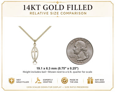 14kt Gold Filled Medium Fish Cross Pendant Necklace | 3/4 x 1/4 | 18" Chain | USA Made by Bliss