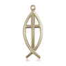 14kt solid gold medium fish cross pendant 1 inch, handcrafted heirloom Catholic jewelry by Bliss Manufacturing