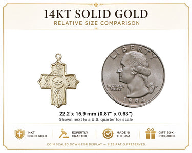 14kt Solid Gold Five-Way Catholic Medal Pendant | 7/8" x 5/8" | USA Made by Bliss