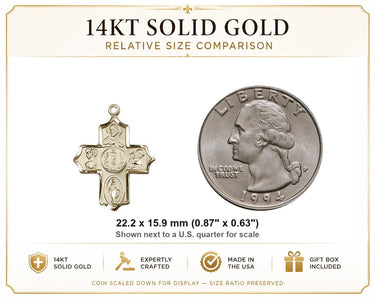 Colgante Medalla Católica Cuatro Vías Mediana de Oro Macizo de 14K | 2.2 cm x 1.6 cm | Hecho a Mano en EE. UU. por Bliss