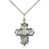 Sterling Silver 4-Way Medal Necklace 7/8 inch by 5/8 inch on 18 inch curb chain featuring Sacred Heart, Miraculous Medal, St. Christopher and St. Joseph by Bliss