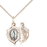 Small gold plated sterling silver Miraculous Medal necklace 5/8 by 3/8 inches on 18 inch chain by Bliss