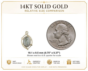 Colgante Medalla Milagrosa Mediana de Oro Macizo de 14kt | 1.9 cm x 0.95 cm | Hecho en EE. UU. por Bliss