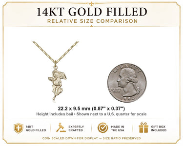 14kt Gold Filled Medium Catholic Guardian Angel Necklace | 7/8 x 3/8 Pendant | 18" Chain | USA Made by Bliss