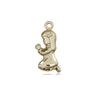 14kt solid gold small praying girl medal pendant 5/8 inch by 1/4 inch handcrafted by Bliss Manufacturing