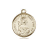 14kt solid gold St. Philomena patron saint medal pendant, 3/4 inch by 5/8 inch, handcrafted by Bliss Manufacturing