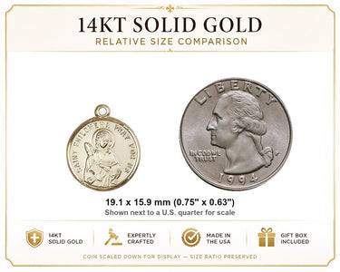 Medalla de San Filomena, Patrona, en Oro Macizo de 14kt, Tamaño Mediano | 1.9 cm x 1.6 cm | Hecho a mano en EE. UU. por Bliss