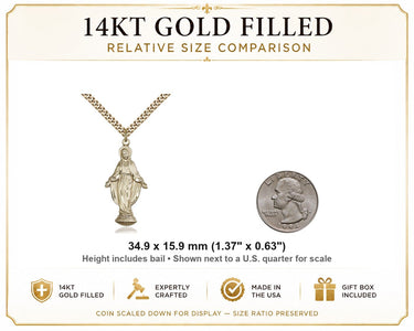 Collar de Medalla Milagrosa Grande Relleno de Oro de 14kt | Colgante de 3.5 cm x 1.6 cm | Cadena de 61 cm | Hecho en EE. UU. por Bliss