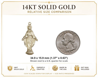 Colgante de Medalla Milagrosa Católica Grande de Oro Macizo de 14 qt | 3,5 cm x 1,6 cm | Fabricado en EE. UU. por Bliss