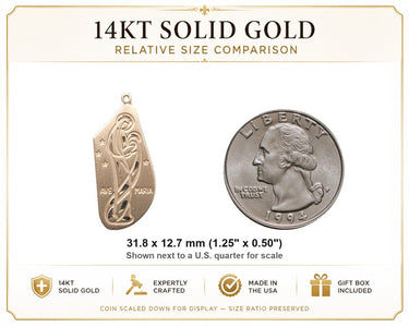 Colgante de Medalla Grande Ave María de Oro Macizo de 14kt | 3,17 cm x 1,27 cm | Hecho a mano en EE. UU. por Bliss
