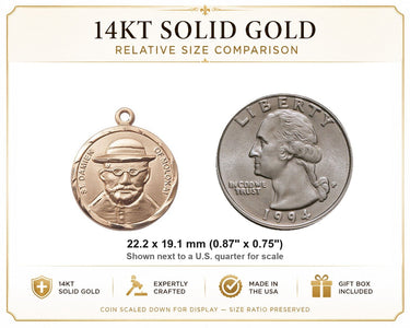 Colgante Medalla San Damián de Molokai Mediano en Oro Macizo de 14kt | 7/8 x 3/4 | Hecho a mano en EE. UU. por Bliss