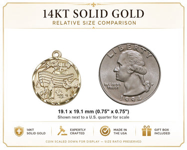 Medalla colgante católica Noah mediana de oro macizo de 14 kt | 1,9 x 1,9 cm | Hecha a mano por Bliss
