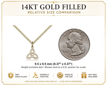 Collar de nudo irlandés de la Santísima Trinidad pequeño de oro de 14kt | Colgante católico de 9,5 mm x 9,5 mm | Cadena de 45,72 cm | Hecho en EE. UU. por Bliss