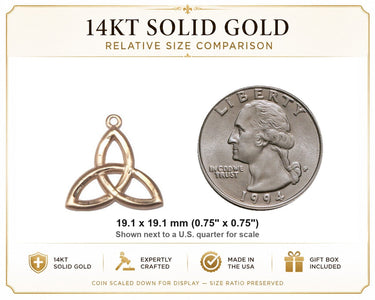 Medalla Nudo Trinidad Irlandés Mediano Oro Macizo de 14kt 3/4 x 3/4 | Hecho a mano en EE. UU. | Bliss