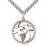 Sterling silver Irish shamrock and harp pendant necklace, 7/8 inch, 24 inch chain, handcrafted by Bliss Manufacturing USA