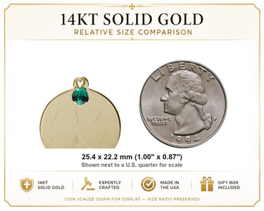 Medalla colgante de trébol mediano de oro macizo de 14 quilates | 2.54 cm x 2.22 cm | Hecho a mano en EE. UU. por Bliss