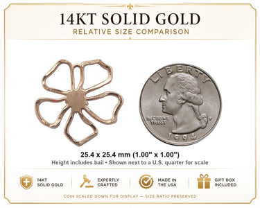 Colgante Católico de Flor de Cinco Pétalos Mediana de Oro Sólido de 14kt | 1 x 1 | Hecho a mano en EE. UU. por Bliss