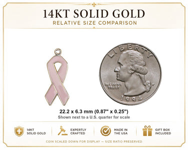 Medalla sólida de concienciación sobre el cáncer de oro de 14 quilates, tamaño mediano | 2,22 cm x 0,63 cm | Hecha a mano en EE. UU. por Bliss