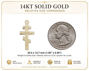 Colgante de cruz ortodoxa griega mediana de oro macizo de 14 quilates | 2,54 cm x 1,27 cm | Hecho en EE. UU. por Bliss