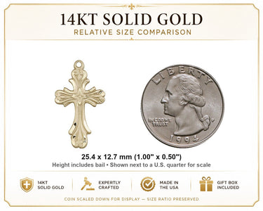 Colgante de cruz católica mediana de oro macizo de 14 kt | 1 x 1/2 | Hecho a mano en EE. UU. por Bliss