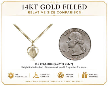 14kt Gold Filled Small Our Lady of Guadalupe Medal Necklace | 3/8 x 3/8 Pendant | 18" Chain | USA Made by Bliss