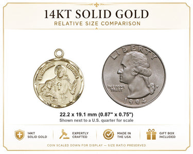 14kt Solid Gold Medium St. Camillus of Lellis Patron Saint Medal Pendant | 7/8" x 3/4" | USA Made by Bliss