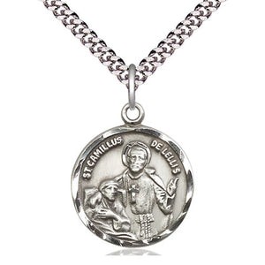 Collar de plata de ley con medalla mediana de San Camilo de Lelis, patrón de los enfermos | 2,2 cm x 1,9 cm | Cadena de 61 cm | Bliss