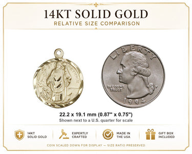 14kt Solid Gold Medium St. Patrick Patron Saint Medal Pendant | 7/8" x 3/4" | USA Made by Bliss
