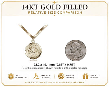 Gold Filled Medium St. Genesius Patron Saint Medal Necklace | 7/8" x 3/4" | 24" Curb Chain | USA Made by Bliss