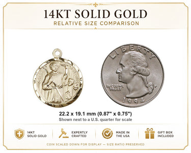 14kt Solid Gold Medium St. Genesius Medal Pendant | 7/8" x 3/4" | Handcrafted in USA by Bliss