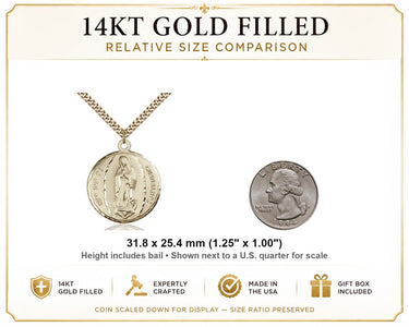 Collar Medalla Católica Grande de Nuestra Señora de Guadalupe de Oro Laminado de 14kt | 3.175 x 2.54 cm | Cadena de 60.96 cm | Hecho en EE. UU. por Bliss
