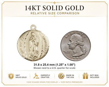 14kt Solid Gold Large Our Lady of Guadalupe Medal 1.25x1 | Bliss