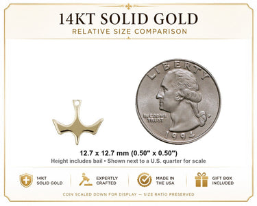 Colgante pequeño católico del Espíritu Santo de oro macizo de 14 quilates | 1/2" x 1/2" | Hecho a mano en EE. UU. por Bliss