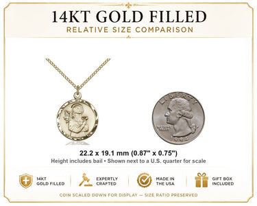 Collar con Medalla de Santa Lucía, Patrona, en Oro de 14kt (Gold Filled) | 2,22 cm x 1,9 cm | Cadena de 45,72 cm | Hecho en EE. UU. por Bliss