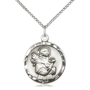 Collar de plata de ley con medalla mediana de Santa Lucía, patrona | 2,2 cm x 1,9 cm | Cadena de 45,7 cm | Hecho en EE. UU. por Bliss