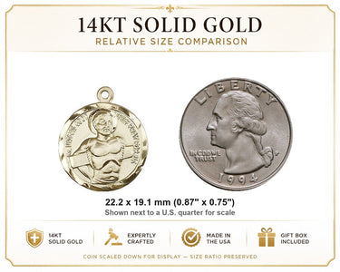 Colgante Medalla Mediana de San Dimas de Oro Sólido de 14kt | 7/8 x 3/4 | Hecho a mano en EE. UU. por Bliss