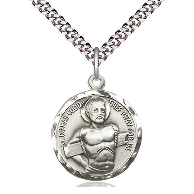 Sterling Silver Medium St. Dismas Medal Necklace | 7/8" x 3/4" | 24" Chain | USA Made by Bliss