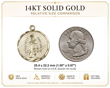 14kt Solid Gold Medium St. Peregrine Patron Saint Medal Pendant | 1" x 7/8" | Handcrafted in USA by Bliss