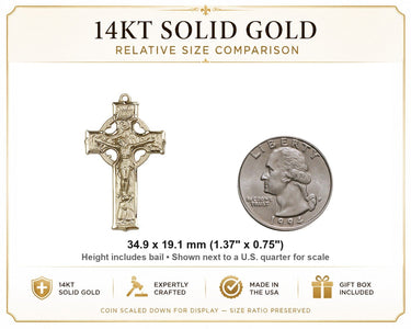 Colgante de cruz celta grande de oro macizo de 14 kt | 1 3/8 x 3/4 | Hecho a mano en EE. UU. por Bliss