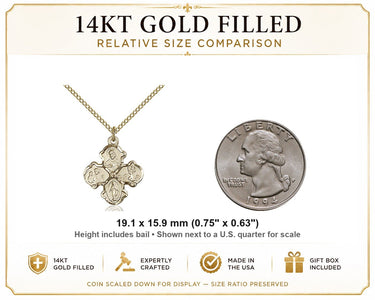 Collar Medalla Católica 4 Vías Mediana Rellena de Oro de 14K | 1.9 cm x 1.6 cm | Cadena de 45.7 cm | Hecho en EE. UU. por Bliss