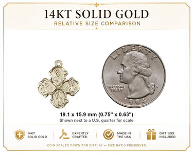 14kt Solid Gold Medium Four-Way Medal Pendant | 3/4" x 5/8" | Handcrafted in USA by Bliss