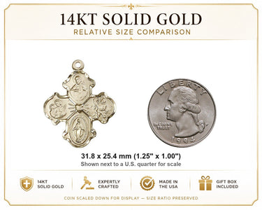 Medalla Colgante Grande de Oro Sólido de 14kt de Cuatro Vías | 3.17 cm x 2.54 cm | Hecho en EE. UU. por Bliss
