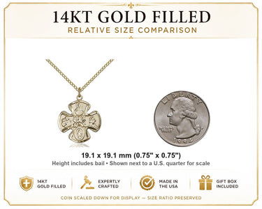 Collar Medalla Católica de Cinco Vías de Oro Relleno de 14kt | 1.9 cm x 1.9 cm | Cadena de 45.7 cm | Hecho en EE. UU. por Bliss