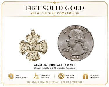 Medalla colgante de oro macizo de 14kt y cinco vías | 2.2 cm x 1.9 cm | Hecho en EE. UU. por Bliss