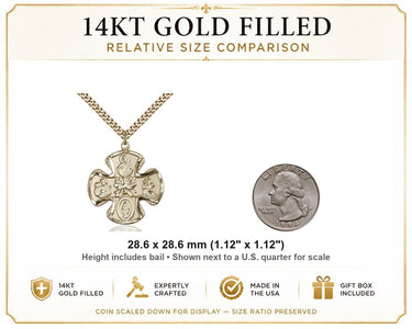 Collar de Medalla Quíntuple Mediana de Oro de 14kt Relleno | 1 1/8" x 1 1/8" | Cadena de 24" | Hecho en EE. UU. por Bliss