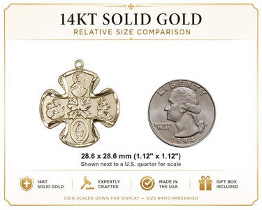 Colgante de Medalla Quíntuple Mediana de Oro Macizo de 14kt | 2,85 cm x 2,85 cm | Hecho a mano en EE. UU. por Bliss