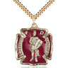 14kt Gold Filled St. Florian Patron Saint Medal Necklace with Red Epoxy - 1 1/8 x 1 inch pendant on 24 inch chain - Bliss USA