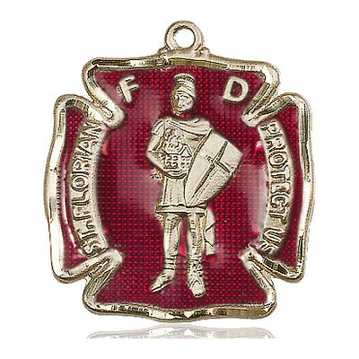 14kt Solid Gold Medium St. Florian Medal Pendant | 1 1/8" x 1" Red Epoxy | Handcrafted in USA by Bliss